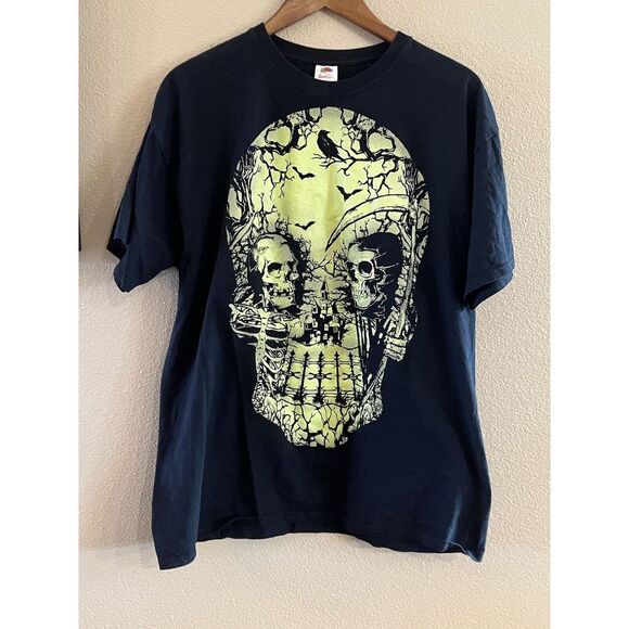 FOTL Raven‎ Skull Grim Reaper Halloween Creepy T-shirt XL - Picture 1 of 3